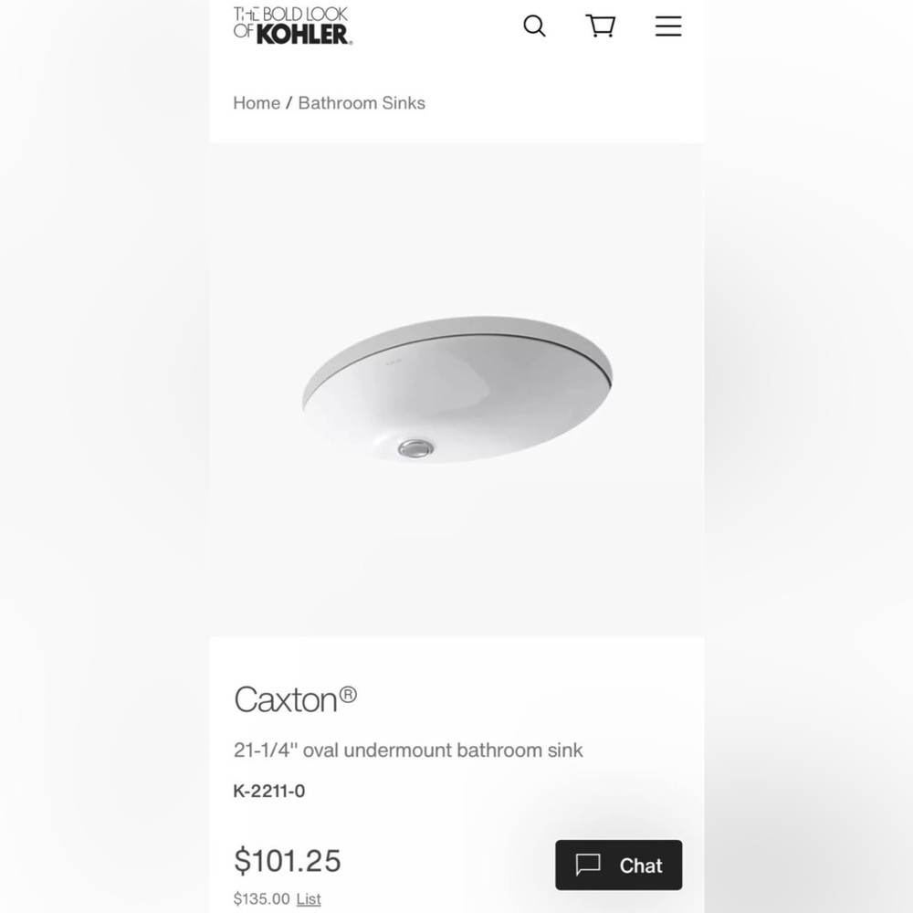 NIB Kohler Caxton 2211-0 White Undercounter Lavatory/Sink